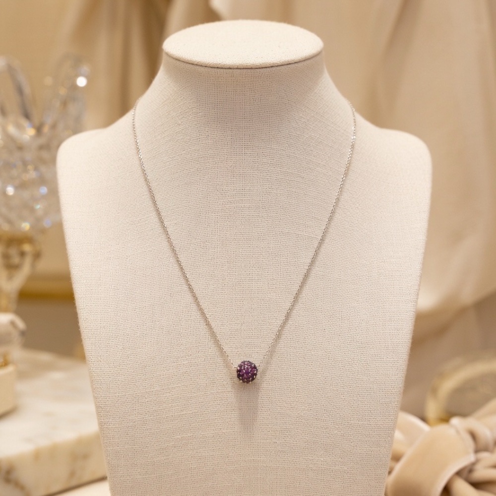 LIA SOPHIA Purple Pave Crystal Ball Pendant Necklace Silver Tone